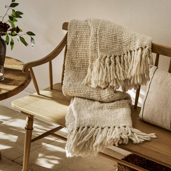 Ivory Chunky Knit Throw - Design Vintage