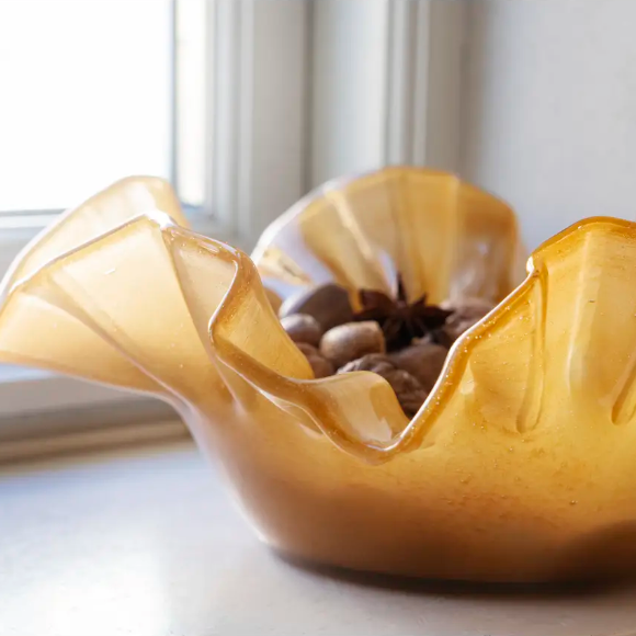 Ochre Ruffle Glass Bowl