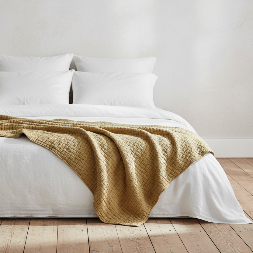 Ochre Quilted Bed Cover