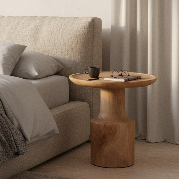 Teak Pedestal Side Table - Design Vintage