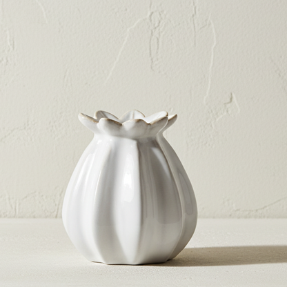 Poppy Head White Vase - Design Vintage