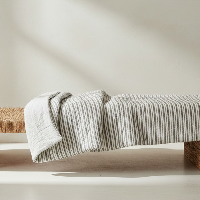Mocha Stripe Quilted Throw - Design Vintage