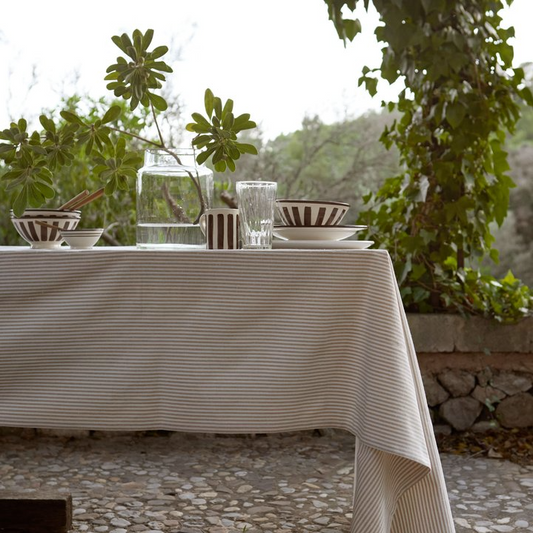 Flax Stripe Tablecloth - Design Vintage
