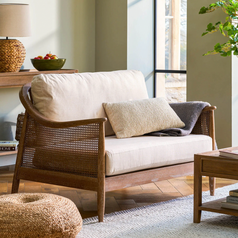 Natural Rattan Two Sea Sofa Design Vintage Linen Sofa Wooden