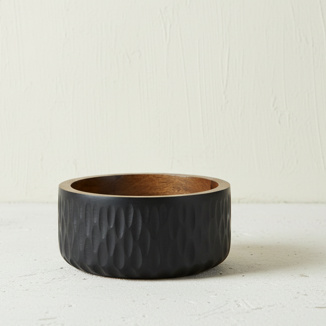 Black Textured Wood Bowl - Design Vintage