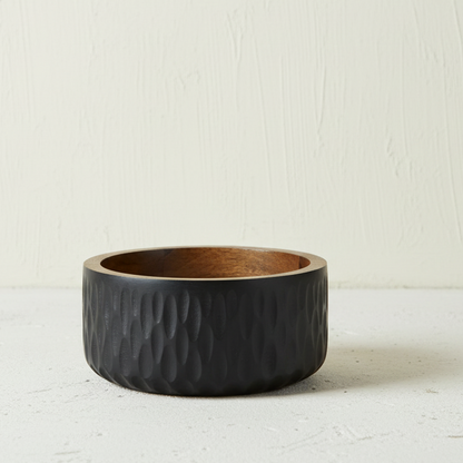 Black Textured Wood Bowl - Design Vintage