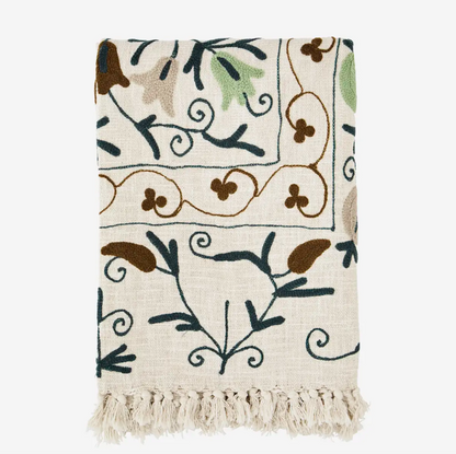 Suzani Embroidered Cotton Throw