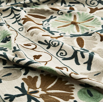 Suzani Embroidered Cotton Throw