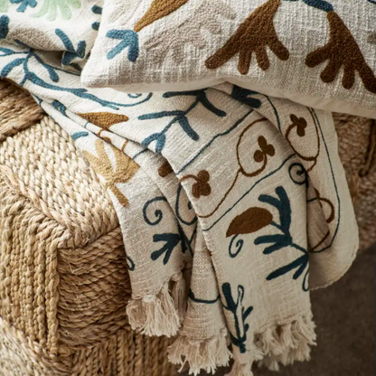 Suzani Embroidered Cotton Throw
