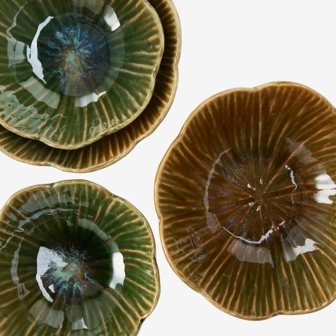 Set of Verdant Scallop Bowls