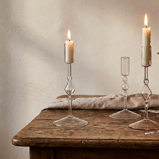 Blush Shaped Glass Candlestick - Design Vintage