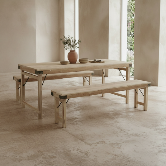 Limewash Folding Dining Bench - Design Vintage