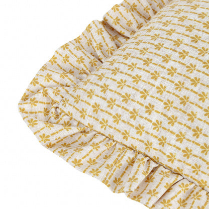 Panni Block Textured Ruffle Cushion LINEN/OCHRE - Design Vintage