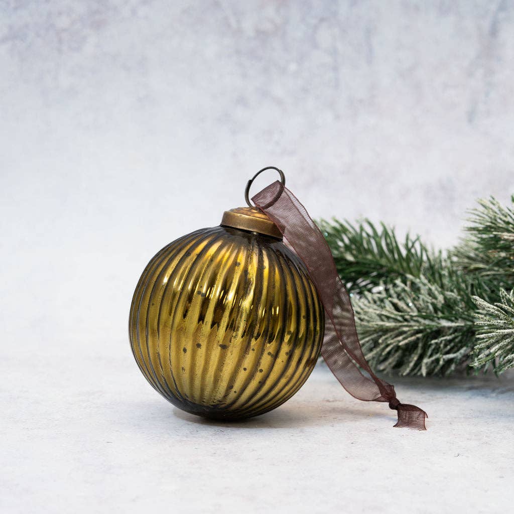 Olive Ribbed Glass Bauble - Design Vintage