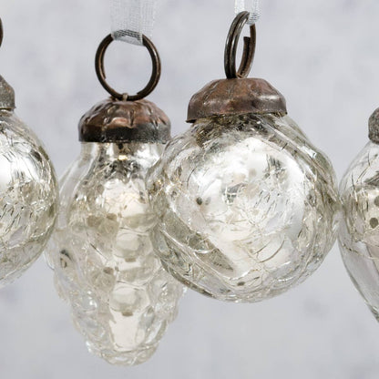 Set of 6 Silver Crackle Glass Baubles - Design Vintage