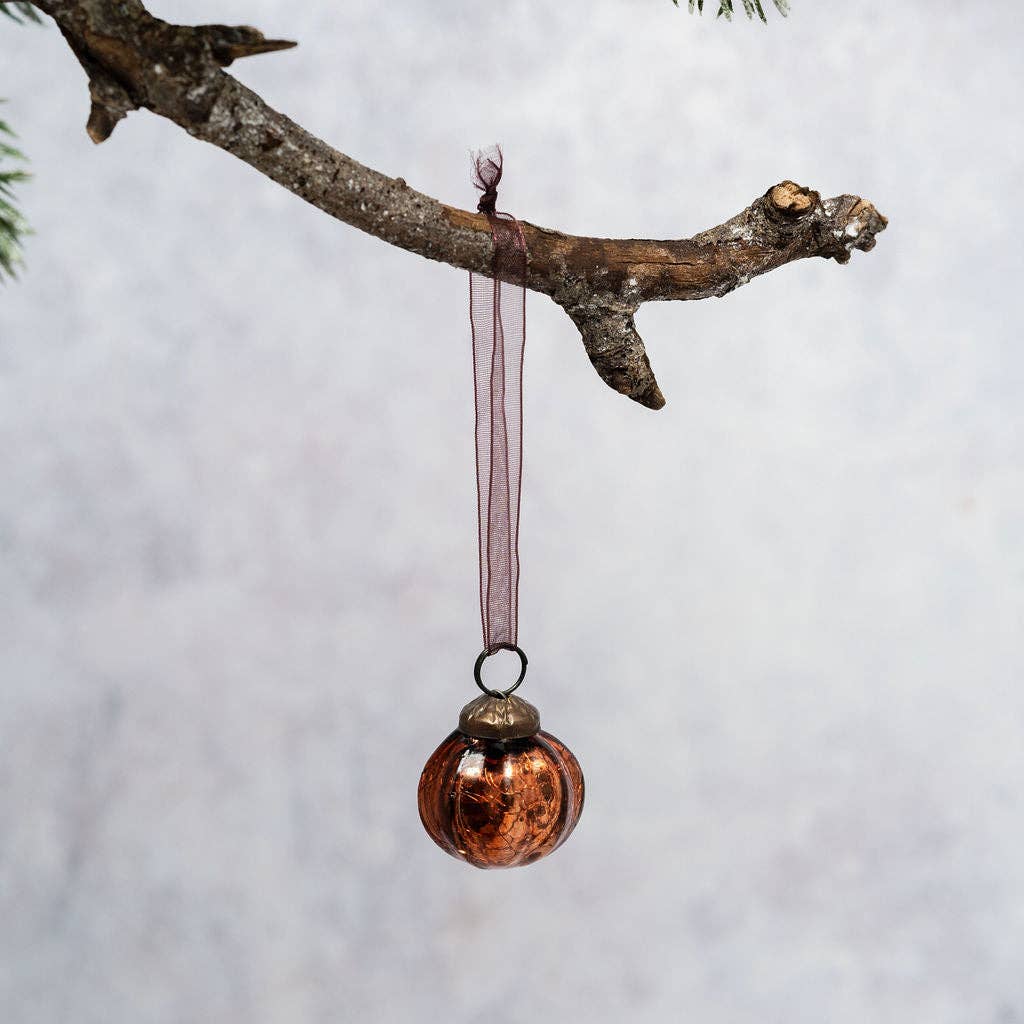 Set of 6 Russet Ribbed Glass Balls
