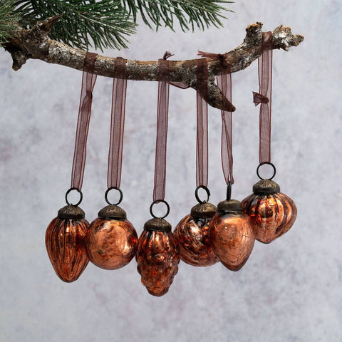 Set of 6 Russet Glass Baubles