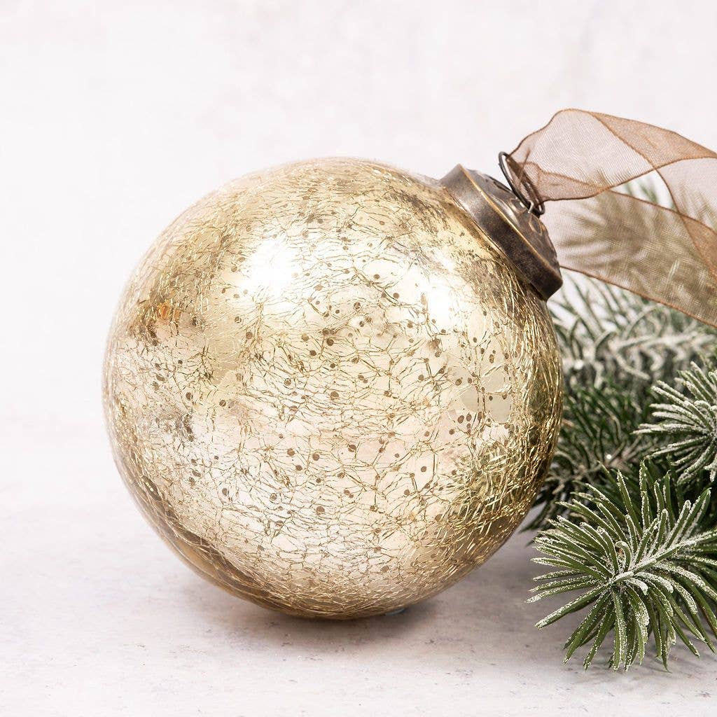 Large Gold Crackle Glass Bauble