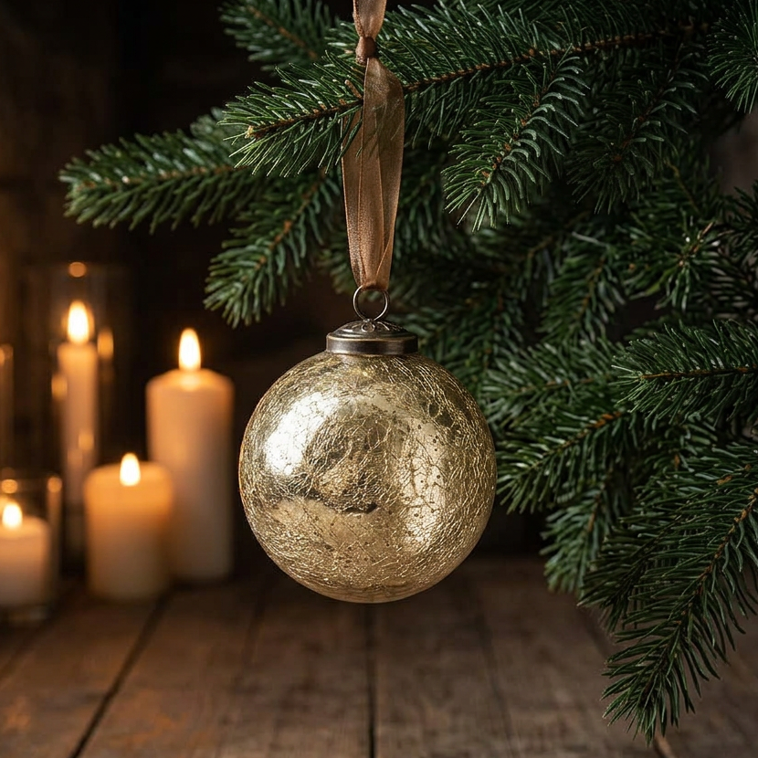 Large Gold Crackle Glass Bauble