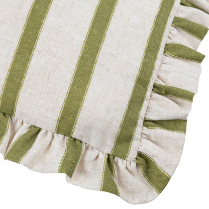 Olive Stripe Ruffle Cushion