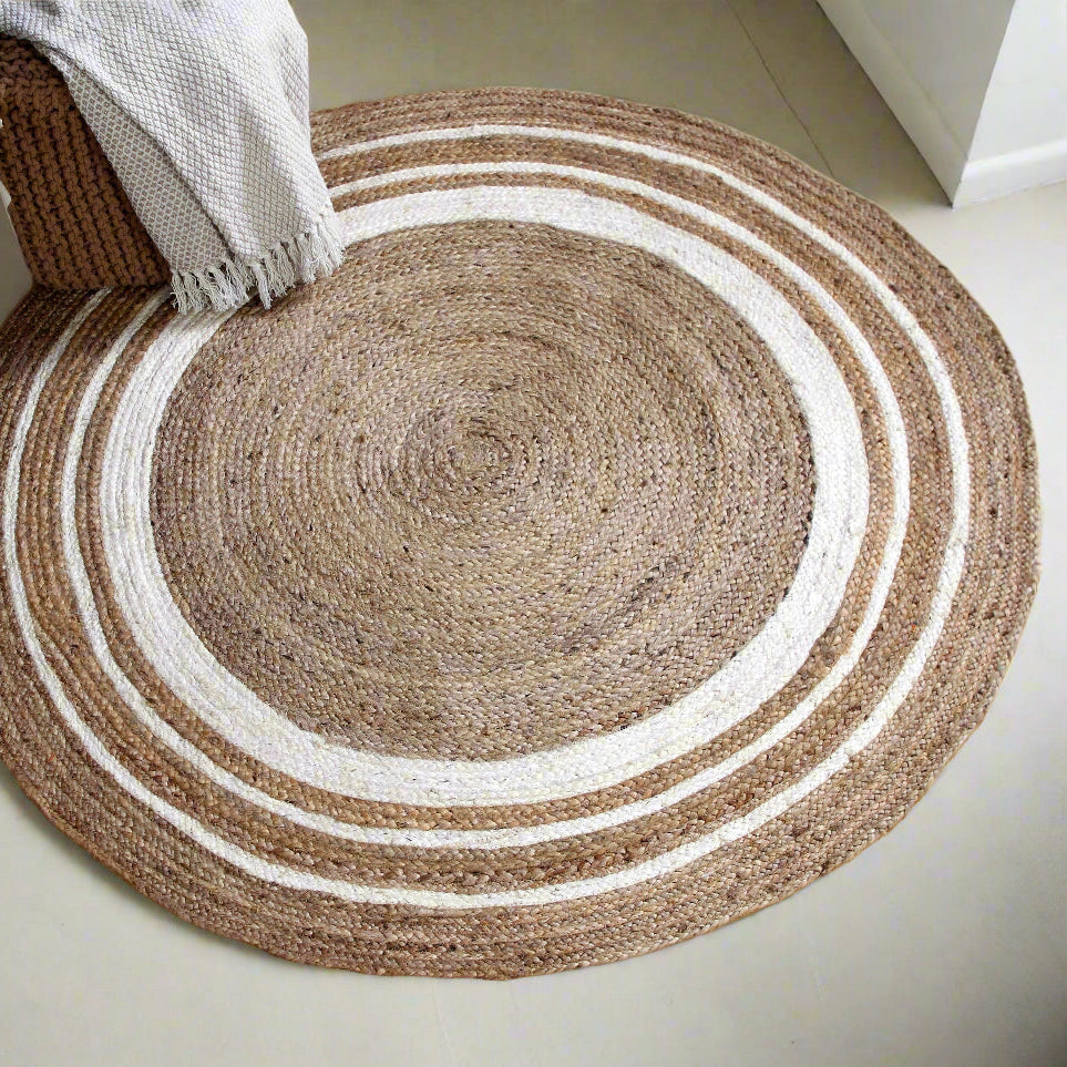 Round Jute Border Rug - Design Vintage