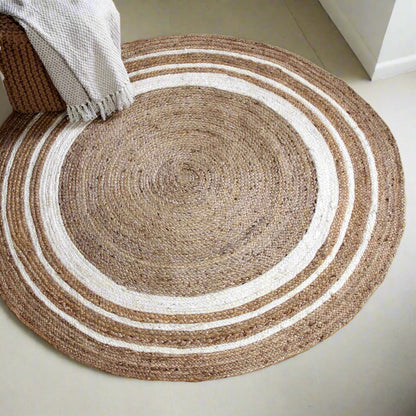 Round Jute Border Rug - Design Vintage