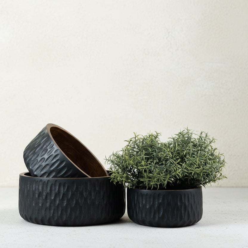Black Textured Wood Bowl