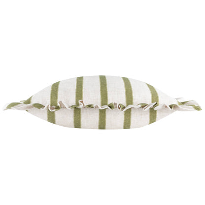 Olive Stripe Ruffle Cushion