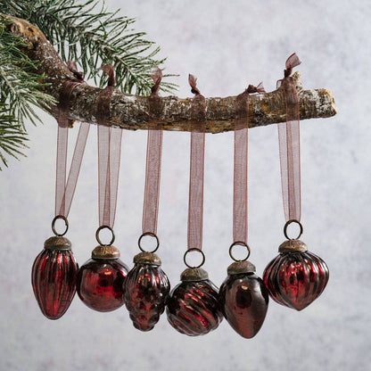 Set of 6 Wine Crackle Glass Baubles - Design Vintage
