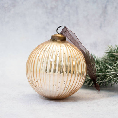 Champagne Ribbed Glass Bauble - Design Vintage