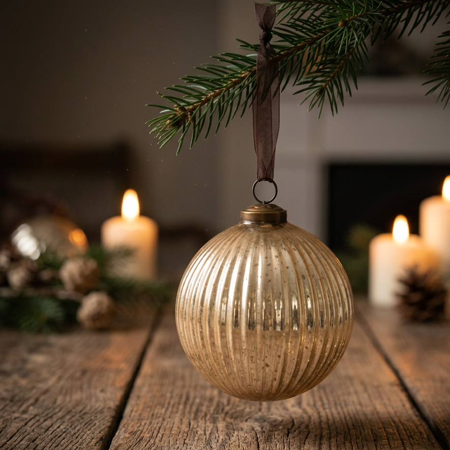 Champagne Ribbed Glass Bauble