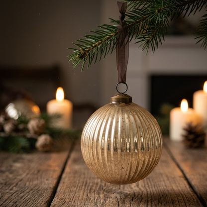 Champagne Ribbed Glass Bauble