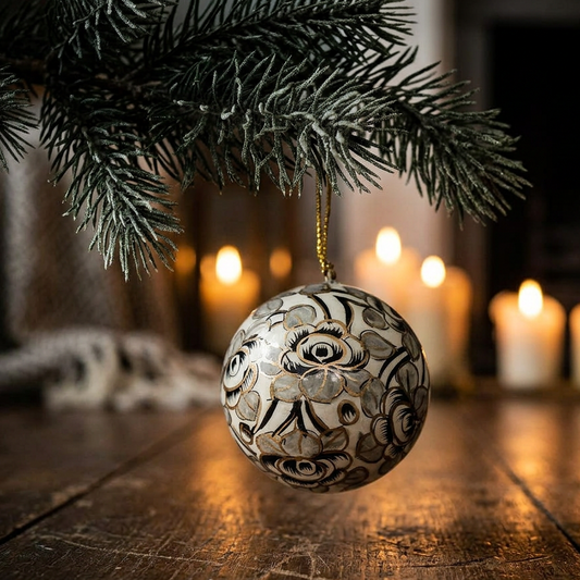 Grey + White Flower Bauble