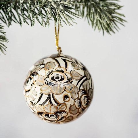 Grey + White Flower Bauble