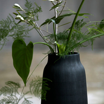 Tall Black Groove Vase - Design Vintage