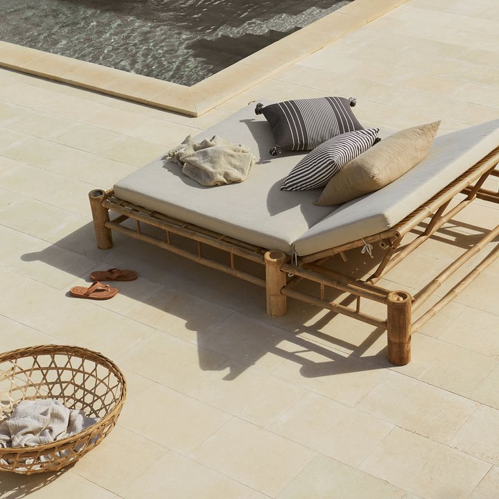 Double Bamboo Sunbed With Cushion - Design Vintage
