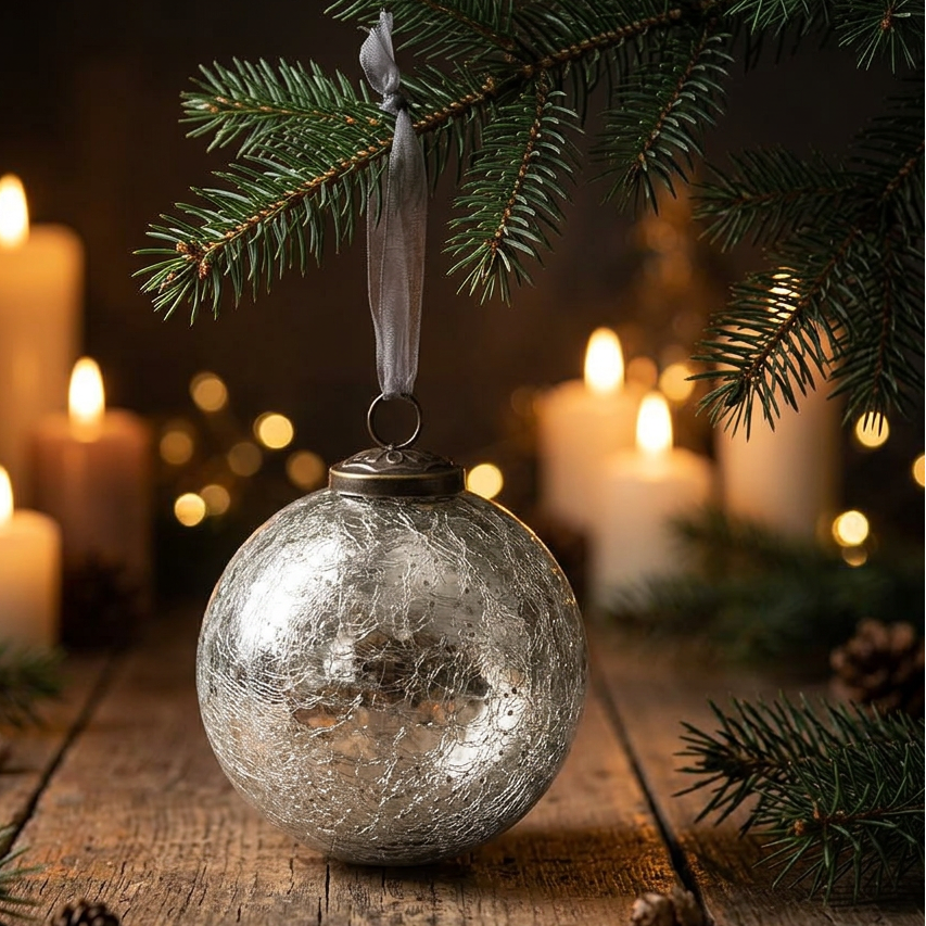 Silver Crackle Glass Bauble