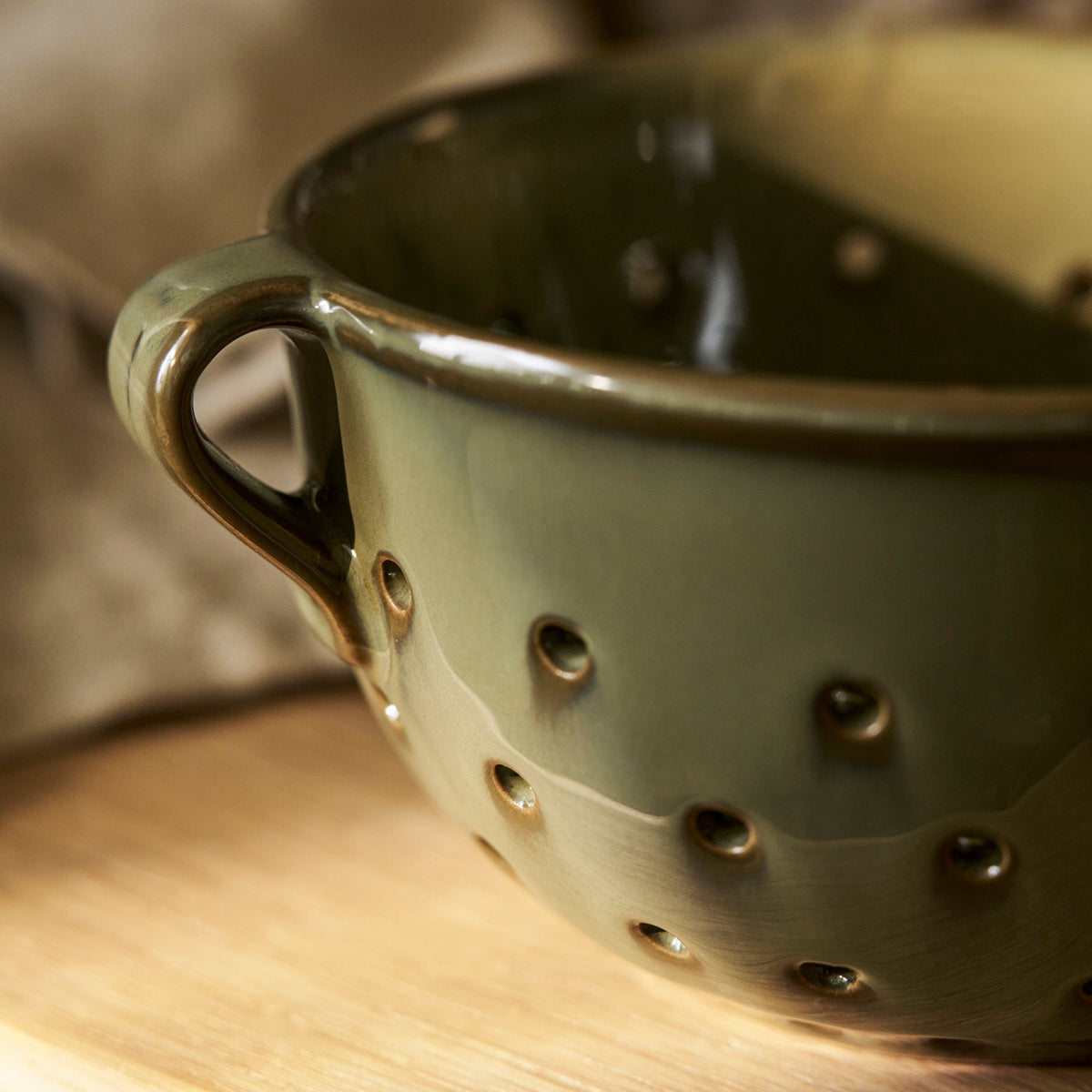 Glazed Moss Stoneware Colander