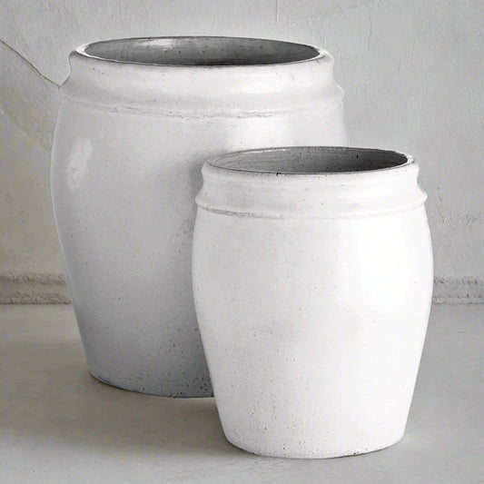 Set of XL White Glazed Planters - Design Vintage