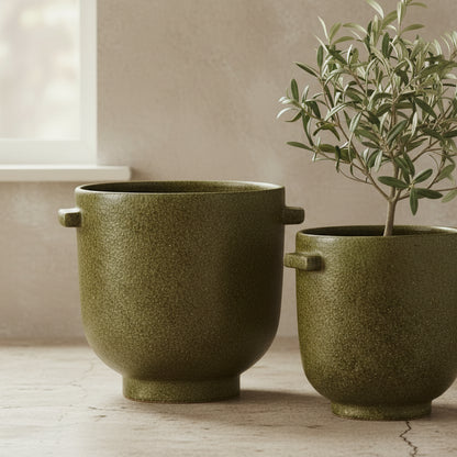 Olive Stoneware Plant Pot - Design Vintage
