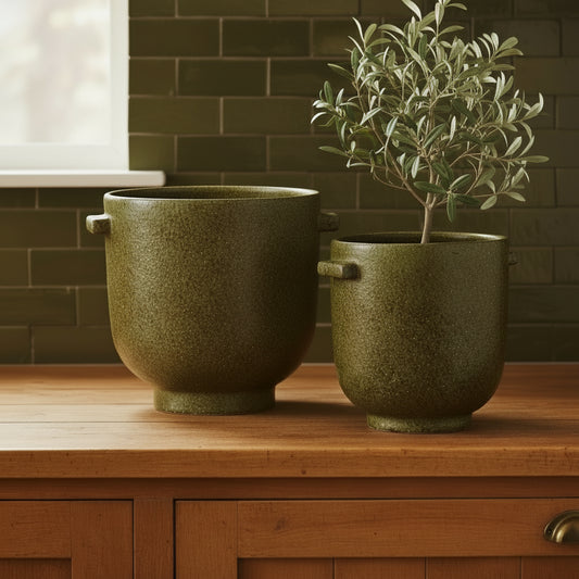 Olive Stoneware Plant Pot