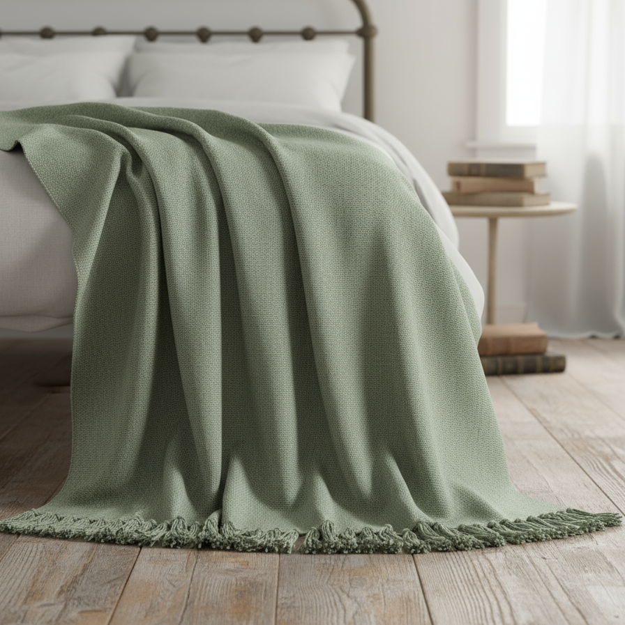 Dusty Green Recycled Cotton Throw - Design Vintage