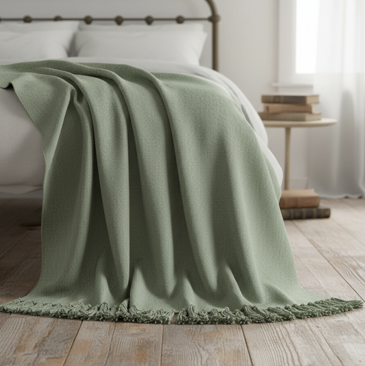 Dusty Green Recycled Cotton Throw - Design Vintage