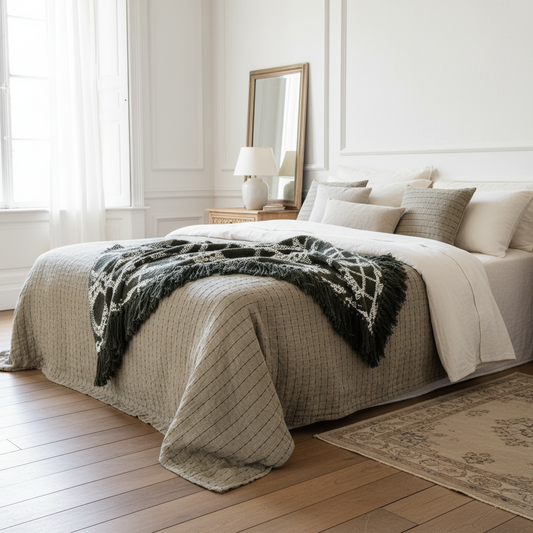 Olive Quilted Bed Cover - Design Vintage