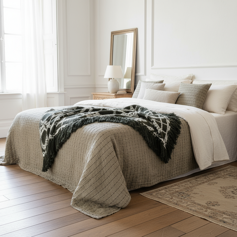 Olive Quilted Bed Cover