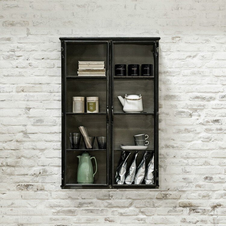 Tall Black Iron Wall Cabinet - Design Vintage