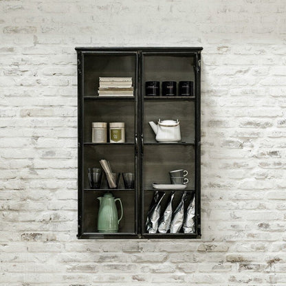 Tall Black Iron Wall Cabinet - Design Vintage