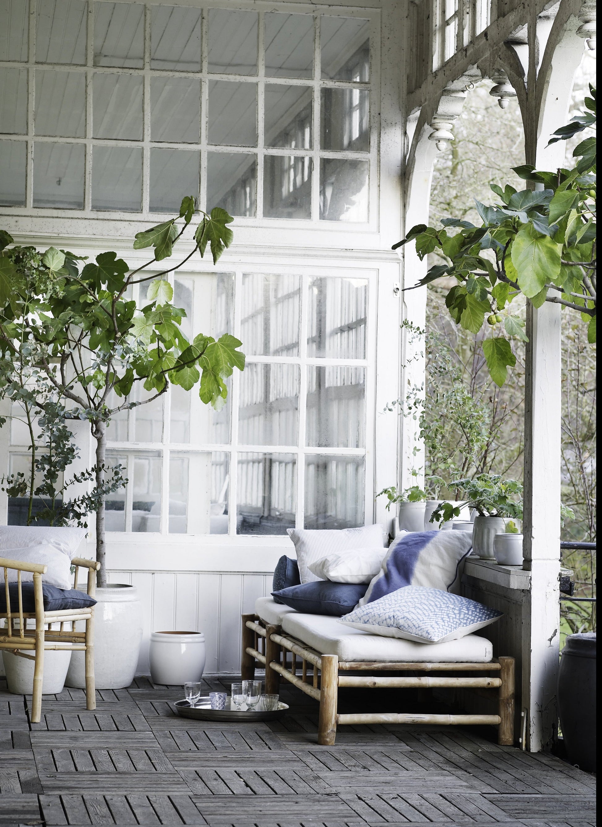 Set of XL White Glazed Planters - Design Vintage