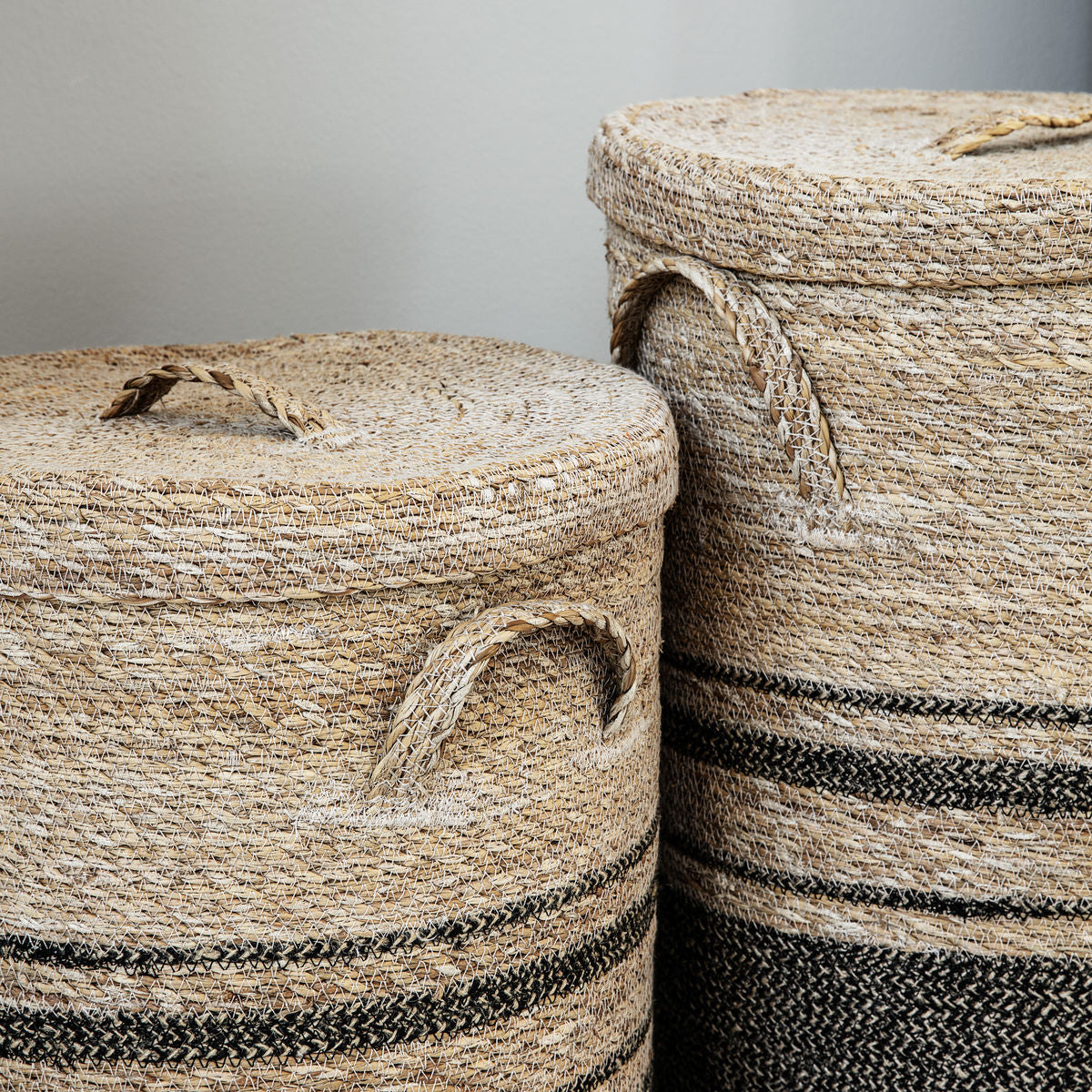 Striped Seagrass Laundry Baskets - Design Vintage
