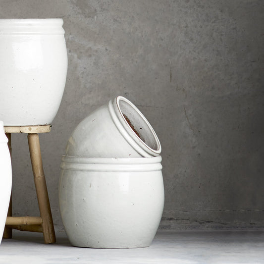 White Glazed Ceramic Planter - Design Vintage